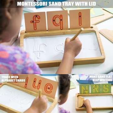 Sand Tray for Classroom Montessori Sand Tray with Lid Wooden Sand Trays for Kids Writing Letters and Numbers (White)