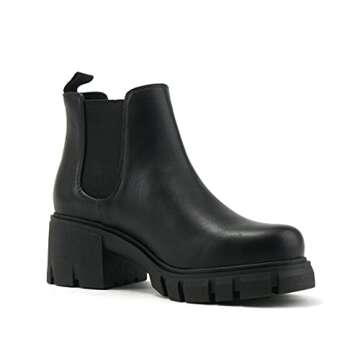 Soda PIONEER ~ Women Lug Sole Mid Heel Chelsea Fashion Ankle Bootie w/Double Elastic Gore (Black, numeric_8)