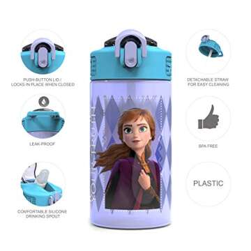 Zak Designs Disney Frozen 2 Kids Water Bottle Set with Reusable Straws and Built in Carrying Loops, ...
