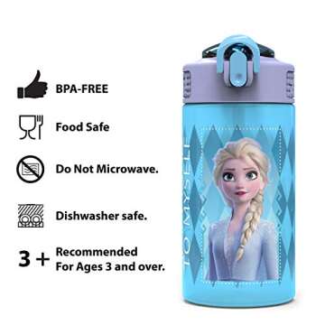 Zak Designs Disney Frozen 2 Kids Water Bottle Set with Reusable Straws and Built in Carrying Loops, Made of Plastic, Leak-Proof Designs 16 oz, BPA-Free, 2pc Set, Elsa & Anna (Frozen 2)