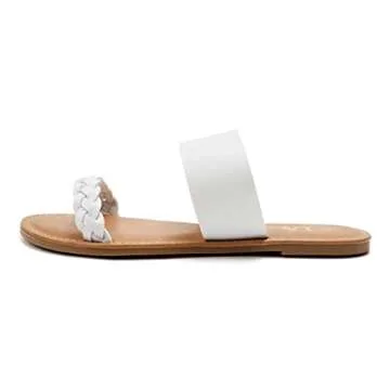 LM Women's Braided Slide Sandals Open Toe Two Strap Slip On Flat Sandals Casual Summer Shoes (9, Whi...