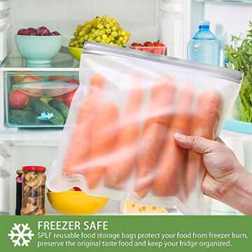 SPLF 6 Pack Reusable Gallon Freezer Bags Dishwasher Safe, BPA FREE Reusable Food Storage Bags, Extra Thick Leakproof Silicone and Plastic Free for Marinate Meats, Cereal, Sandwich, Snack, Travel Items