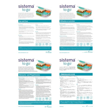 Sistema Bento Box Adult Lunch Box with 3 Compartments, 2 Removable Trays, and Salad Dressing Container, Dishwasher Safe, Color May Vary, 42 oz./1.25L Size (Pack of 4)