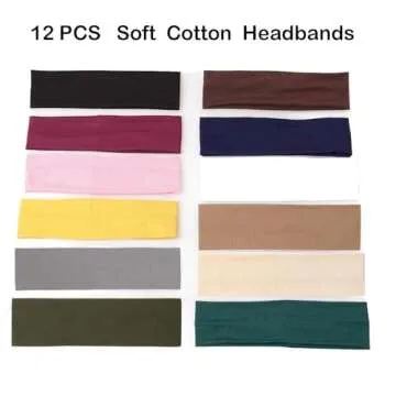 12PCS Headbands for Women Non Slip - Fashion Elastic Sports Hair Bands for Women’s Hair - Soft Cotton Cloth Stretchy Headbands for Girls for Yoga Workout Exercise Running Sports