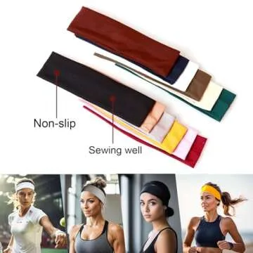 12PCS Headbands for Women Non Slip - Fashion Elastic Sports Hair Bands for Women’s Hair - Soft Cotton Cloth Stretchy Headbands for Girls for Yoga Workout Exercise Running Sports
