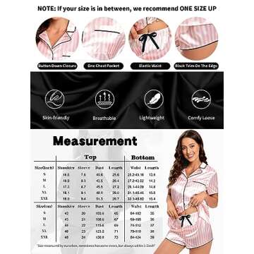Lanyoshe Silk Pajamas for Women Satin Womens PJ Set 2 Piece Short Lounge Set Summer Sleepwear Notch Collar Button-Down Night Wear (Pink Stripe, M)