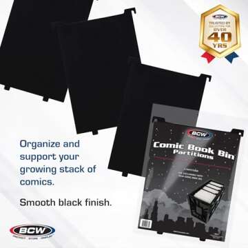 BCW Comic Bin Partitions, Black, 3 Pack - Exclusive Organizer for Comic Book Bins