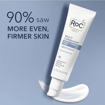 RoC Multi Correxion 5 in 1 Anti-Aging Daily Face Moisturizer with Broad Spectrum SPF 30 & Shea Butter, Skin Care Routine, (1.7 oz) with Night Cream Packette (Packaging May Vary)