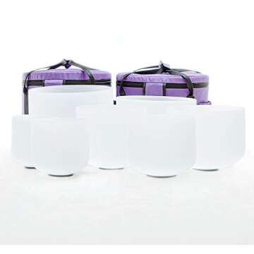 Leize 6-12 inch Chakra Tuned 432hz Set of 7 Flawless Quartz Crystal Singing Bowls with Heavy Duty Carrying Cases and Singing Bowl Mallet Suede Strikers