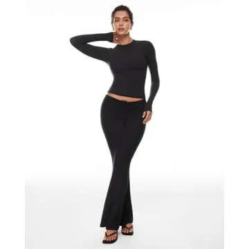 INLYRIC Women's Soft Long Sleeve Crew Neck Crop Tops