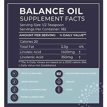 BodyBio Balance Oil - Essential Fatty Acids Omega 3 & 6 - Cold Pressed, Vegan, Organic Safflower and...