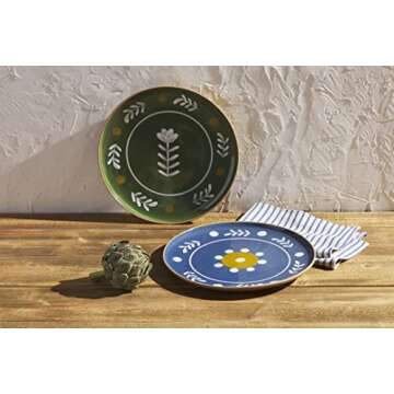 Mud Pie Floral Dot Platter - 12-Inch Hand-Painted Stoneware in Green