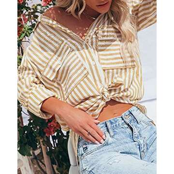 Women's Stylish Striped Button Down Shirt with Pockets