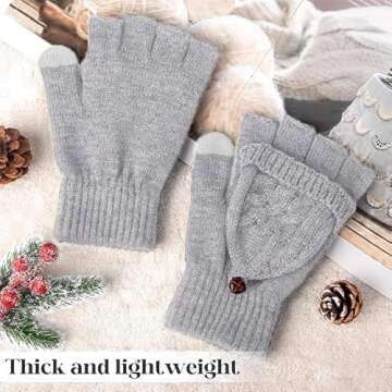 Loritta Winter Gloves Warm Knit Flip Fingerless Gloves Mittens for Women,F- Gray