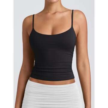 PINKMSTYLE Women's Basic Double Lined Scoop Neck Tank Tops Adjustable Cami Tank Summer Sleeveless Tops Black Medium