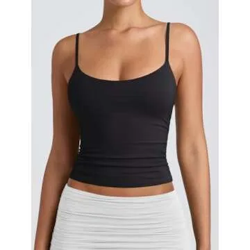 PINKMSTYLE Women's Basic Double Lined Scoop Neck Tank Tops Adjustable Cami Tank Summer Sleeveless Tops Black Medium
