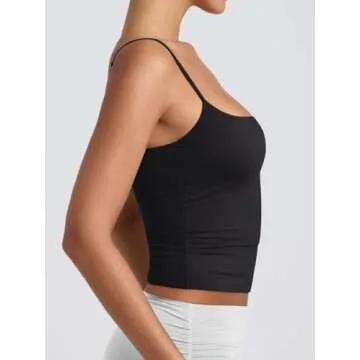 PINKMSTYLE Women's Basic Double Lined Scoop Neck Tank Tops Adjustable Cami Tank Summer Sleeveless Tops Black Medium