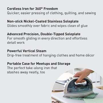 Panasonic Cordless Iron, Portable 360-Degree Freestyle Dry/Steam Iron with Precision Tips and Stainl...