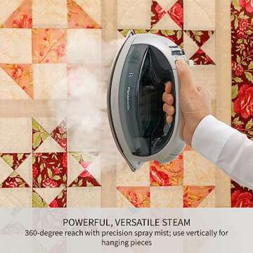 Panasonic Cordless Iron, Portable 360-Degree Freestyle Dry/Steam Iron with Precision Tips and Stainless Steel Soleplate, Anti-Calc and Anti-Drip, Power Base and Carrying/Storage - NI-QL1100L (Silver)