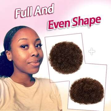 rosmile Afro Puff Drawstring Ponytail Extension for Black Women, Premium Medium Brown #4 80 Gram Short Synthetic Afro Puff Ponytail for Natural Hair, Clip On Kinky Drawstring Curly Ponytail Bun
