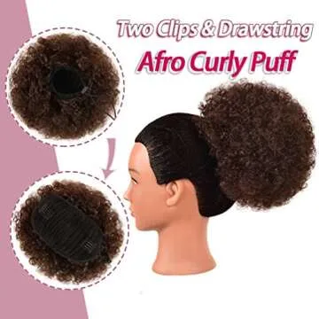 rosmile Afro Puff Drawstring Ponytail Extension for Black Women, Premium Medium Brown #4 80 Gram Short Synthetic Afro Puff Ponytail for Natural Hair, Clip On Kinky Drawstring Curly Ponytail Bun