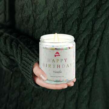 Happy Birthday Candle - Birthday Gifts for Women, Best Friend Birthday Gifts Ideas, Natural Soy Wax Vanilla Scented Candles
