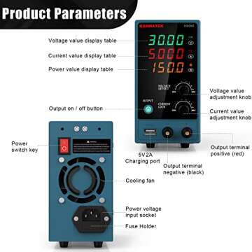 HANMATEK HM305 Mini Variable Switching Digital Bench Power Supply (0-30V, 0-5A) with Output Enable/D...