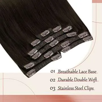 Sunny Hair Clip in Hair Extensions Straight Human Hair Clip in Extensions Remy Clip in Hair Extensions Real Human Hair Extensions Clip ins Dark Brown Hair Extensions 18inch
