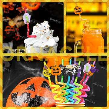 24PCS Halloween Reusable Drinking Straws, Grave Ghost Cats Pumpkin Witch Spider Pattern Party Favors Goodie Gifts for Kids Halloween Party Supplies