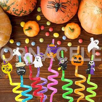 24PCS Halloween Reusable Drinking Straws, Grave Ghost Cats Pumpkin Witch Spider Pattern Party Favors Goodie Gifts for Kids Halloween Party Supplies