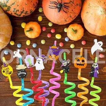 24PCS Halloween Reusable Drinking Straws, Grave Ghost Cats Pumpkin Witch Spider Pattern Party Favors Goodie Gifts for Kids Halloween Party Supplies