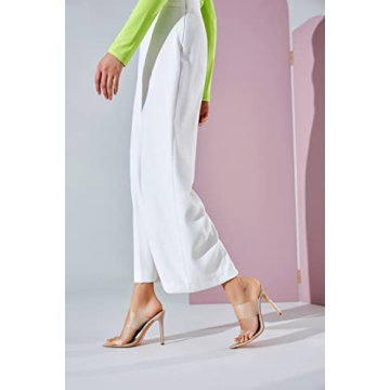 vivianly Clear Pointed Toe Heel Sandals Transparent Strap Stiletto High Heels Slip on Mules for Women Size 9