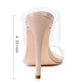 vivianly Clear Pointed Toe Heel Sandals Transparent Strap Stiletto High Heels Slip on Mules for Women Size 9
