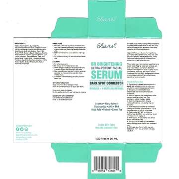 Ebanel Dark Spot Remover for Face Peel Skin Brightening Serum Melasma Hyperpigmentation Treatment, Sun Spot Age Spots Remover, with Synovea HR, 4-Butylresorcinol, Niacinamide, Kojic Acid