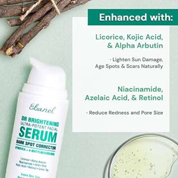 Ebanel Dark Spot Remover for Face Peel Skin Brightening Serum Melasma Hyperpigmentation Treatment, Sun Spot Age Spots Remover, with Synovea HR, 4-Butylresorcinol, Niacinamide, Kojic Acid