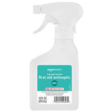 Amazon Basics 50% Isopropyl Alcohol First Aid Antiseptic Spray Bottle, Unscented, 10 Fl Oz (Pack of 6) (Previously Solimo)