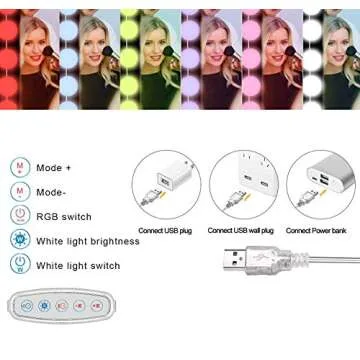 SICCOO Vanity Lights for Mirror, RGB Colorful DIY Hollywood Lighted Makeup Vanity Mirror Dimmable Lights, 14-Bulb, RGB (Mirror Not Include)