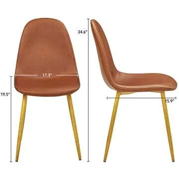 GreenForest Dining Chairs Set of 2, Vintage PU Leather Upholstered Side Chairs, Mid Century Modern Kitchen Room Chairs,with Metal Legs,Camel Brown