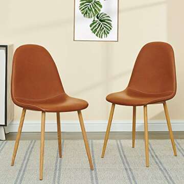 GreenForest Dining Chairs Set of 2, Vintage PU Leather Upholstered Side Chairs, Mid Century Modern Kitchen Room Chairs,with Metal Legs,Camel Brown