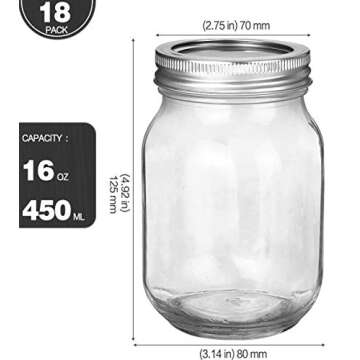 KAMOTA Mason Jars 16 oz With Regular Lids and Bands, Ideal for Jam, Honey, Wedding Favors, Shower Fa...