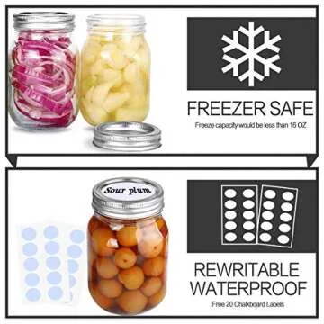 KAMOTA Mason Jars 16 oz With Regular Lids and Bands, Ideal for Jam, Honey, Wedding Favors, Shower Favors,DIY Spice Jars, 18 PACK, 20 Whiteboard Labels Included