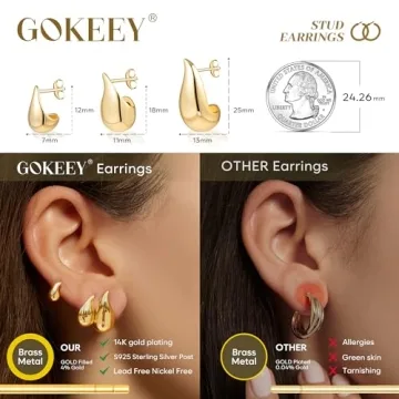 Gokeey Chunky Gold Hoop Earrings Set for Women - Lightweight & Stylish