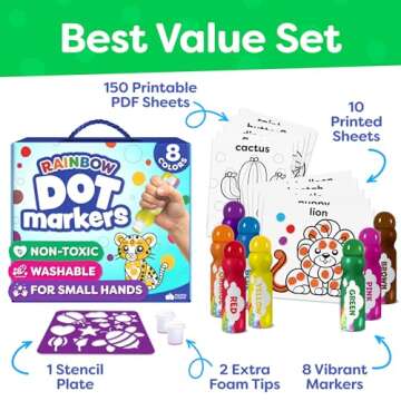Dot Markers For Toddlers 1-3 - Dot Art Paints Washable For Kids - Includes Printed & PDF Coloring Sh...