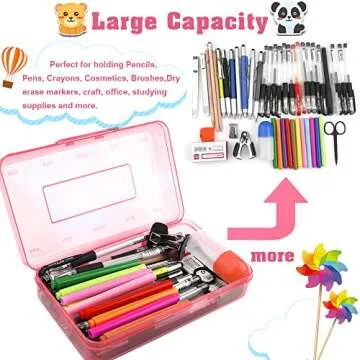 Pencil Box, Large Capacity Clear Pencil Case, 1 Pack Hard Pencil Case, Clear Crayon Box with Snap-tight Lid Stackable Design, Plastic Storage Box for Office Supplies, Pink