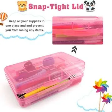 Pencil Box, Large Capacity Clear Pencil Case, 1 Pack Hard Pencil Case, Clear Crayon Box with Snap-tight Lid Stackable Design, Plastic Storage Box for Office Supplies, Pink