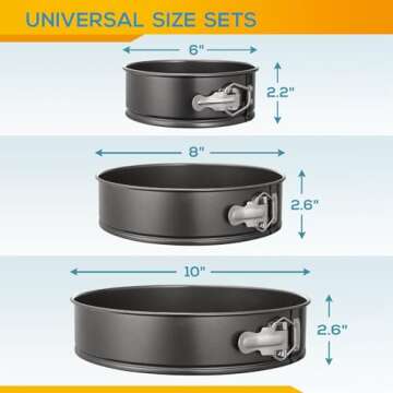 HIWARE Springform Pan Set of 3 Non-stick Cheesecake Pan, Leakproof Round Cake Pan Set Includes 3 Pie...