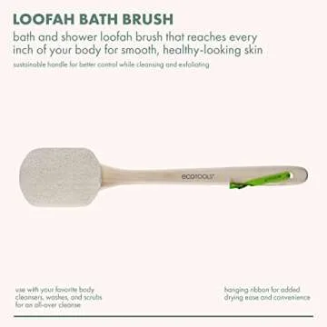 EcoTools Loofah Bath Brush, Back Brush for Bath & Shower, Made with Long Handle & Natural Loofah Material for Exfoliation, Shower Brush for Men & Women, Eco-Friendly & Cruelty-Free, 2 Count