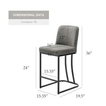 Ugijei Leather Bar Stools Set of 4, 24" Counter Height Barstools with Gold Metal Frame, Gold Bar Chairs for Kitchen Island, Bar, Pub (Grey)