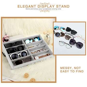 Emibele Sunglass Organizer Jewelry Tray - 8 Grids Velvet Eyewear & Watch Storage