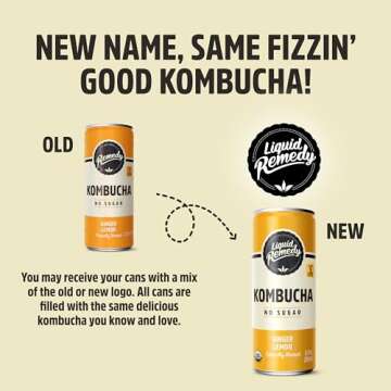 Liquid Remedy Kombucha Sugar Free Organic Drink, Low Calorie, Probiotic Like Tea for Gut Health - Gi...